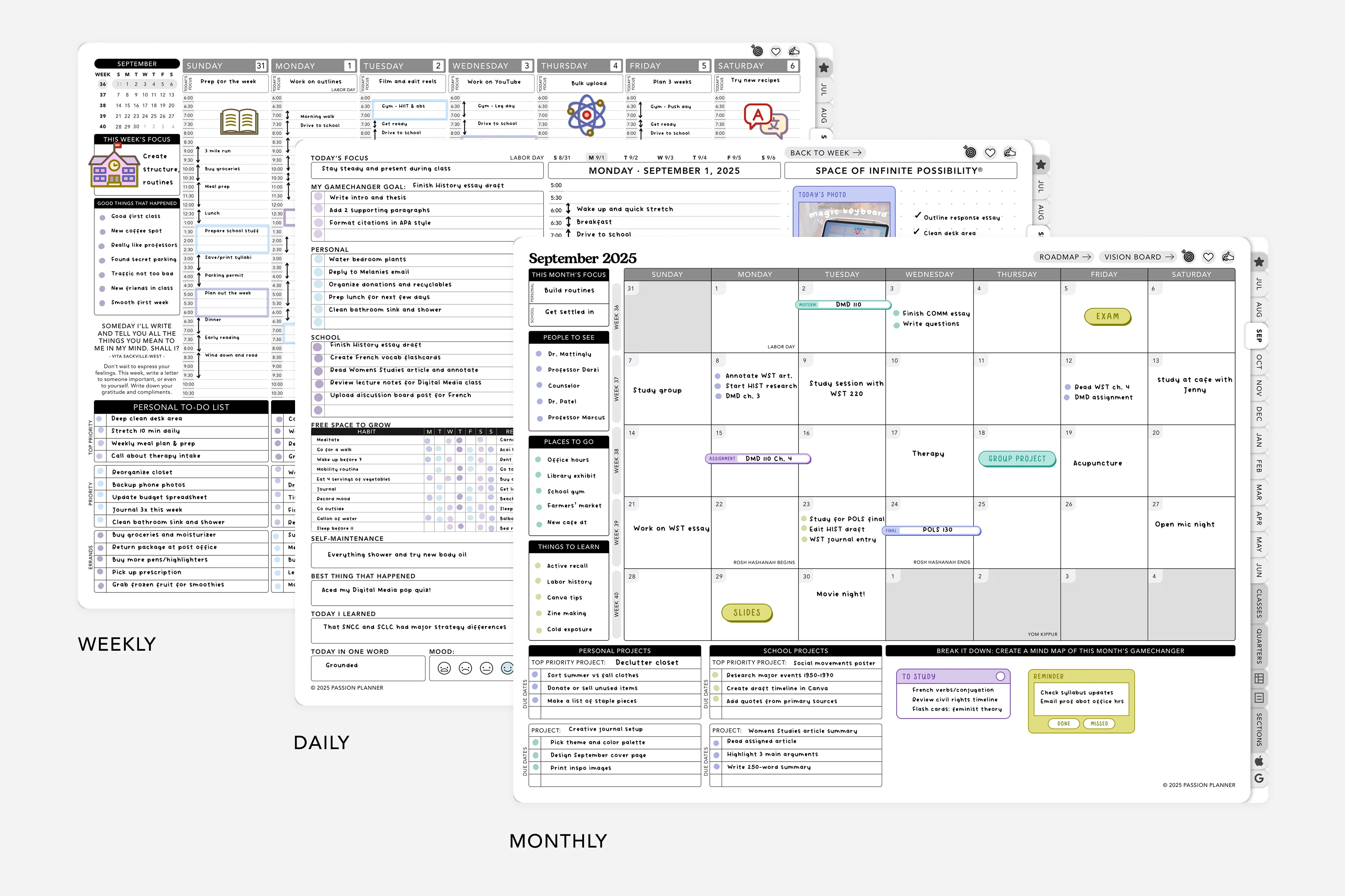 Digital Student Planner - 2025-2026 Weekly & Daily - Elite Black Bundle - Image 3