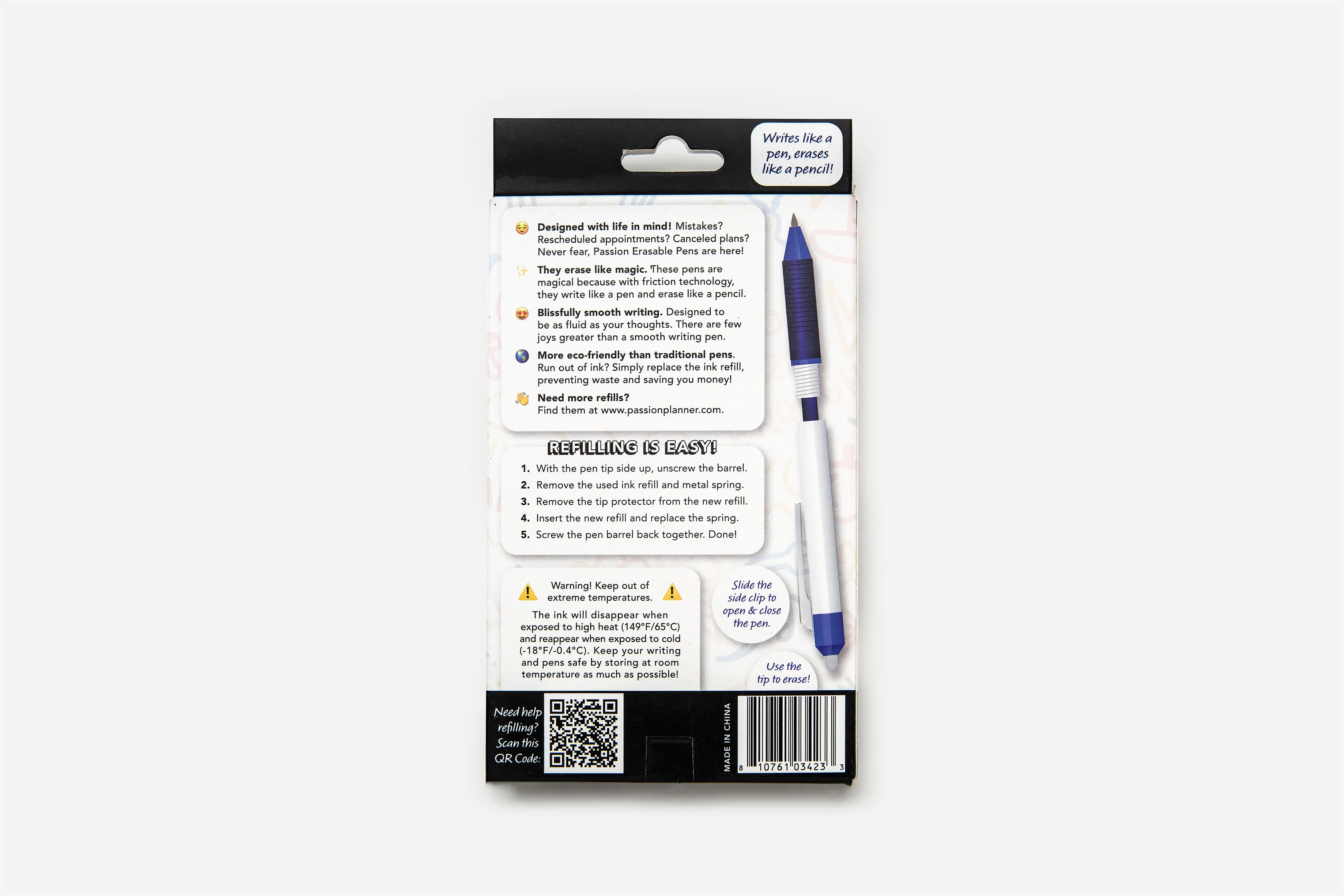 Passion Erasable Pens Starter Pack - Electric Blue (6 Pens + 8 Refills) - Image 6